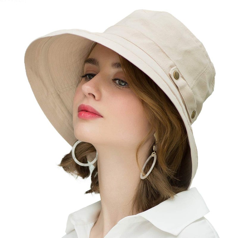 SOMALER Womens Cotton Wide Brim Sun Hats UPF52+ UV Packable Beach Hat Summer Bucket Cap for Travel - Image 2